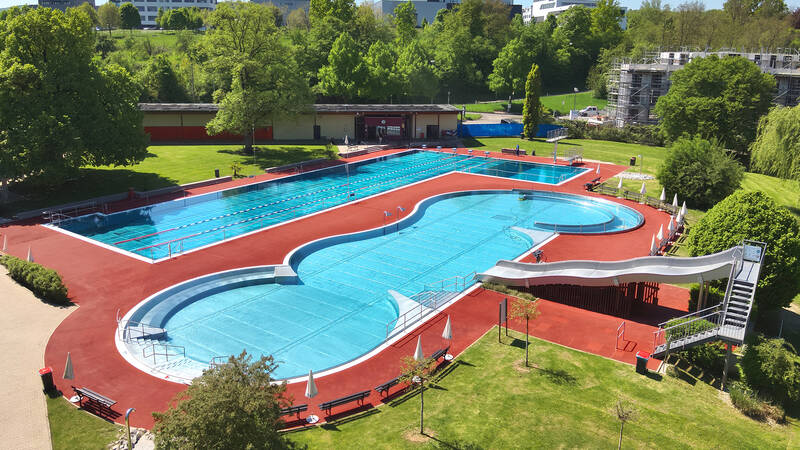 Außenbecken Luftaufnahme Freibad Waiblingen