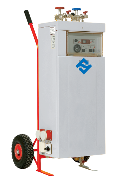 Eine mobile Elektroheizung der Stadtwerke Waiblingen auf einem Sackkarrenkarren